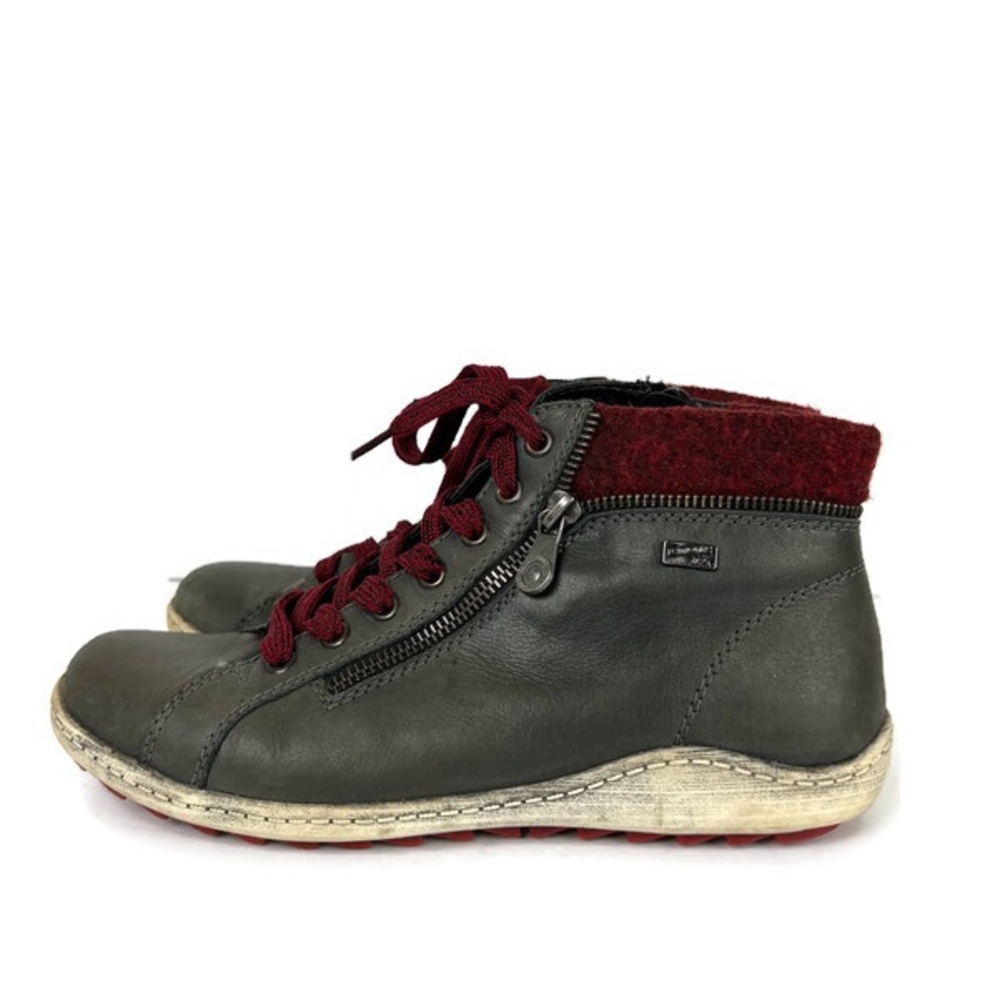 Remonte Men’s Side Zip Leather Wool Lace Up Sneakers in Gray/Red